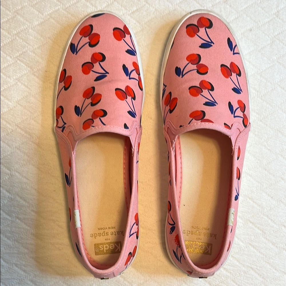 Kate Spade x Ked’s like new Pink and Red Cherry slip on loafers, W size 9 - Picture 2 of 11